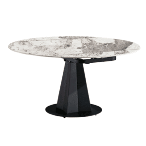 שולחן אוכל עגול נפתח – דגם שיש מודרני על רגל מרכזית ND607