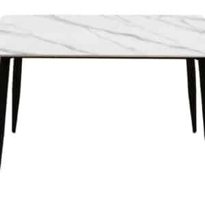 שולחן אוכל מלבני – דגם שיש לבן עם רגלי מתכת שחורות ND604