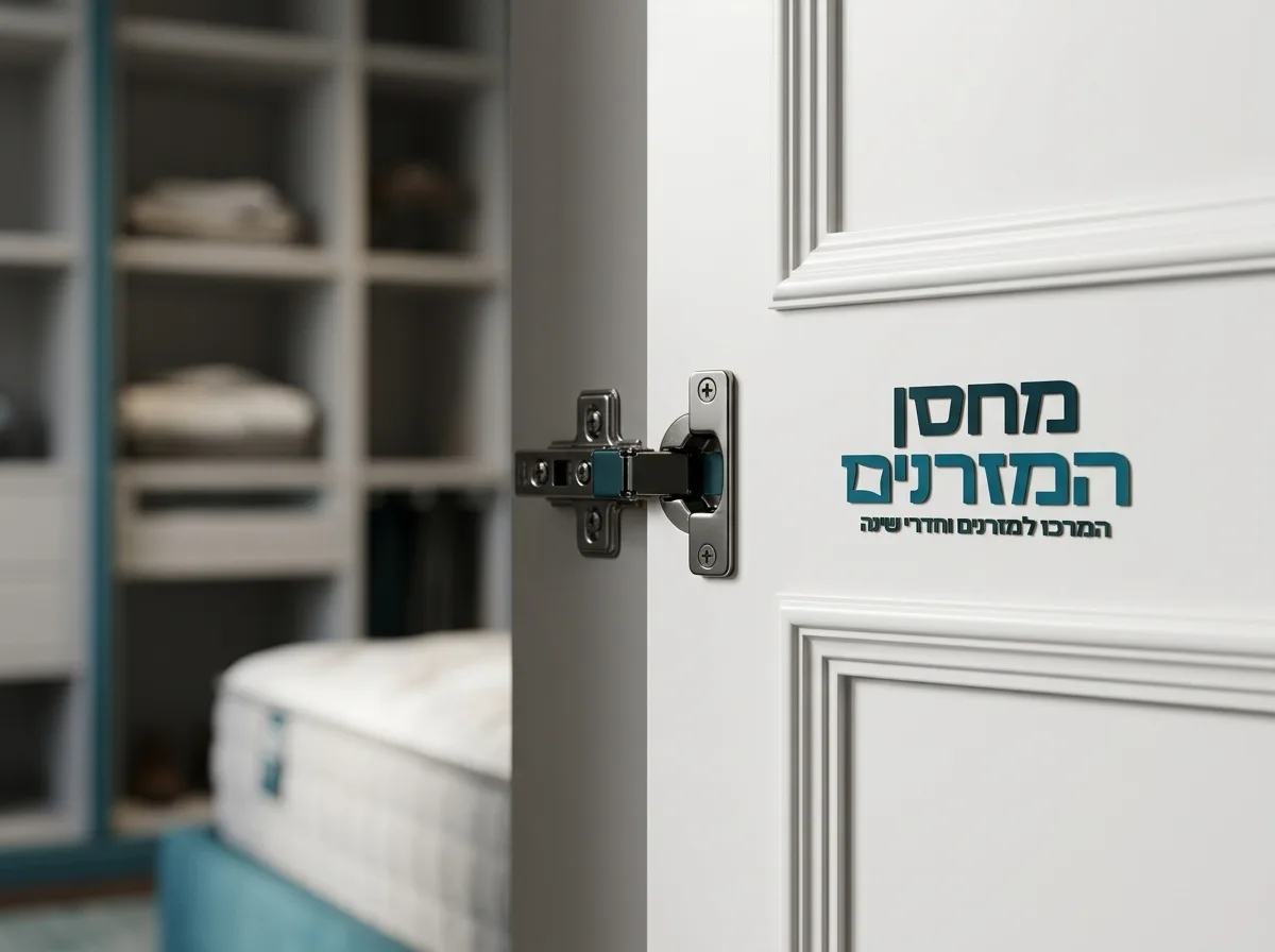 צילום תקריב פוטו-ריאליסטי של דלת ארון עשויה MDF בצביעת אפוקסי לבנה חלקה עם חריטות עדינות של מסגרת קלאסית, לצד ציר מתכת איכותי המחובר לדופן, תאורת סטודיו רכה המדגישה את הגימור המושלם ללא טקסטורת עץ