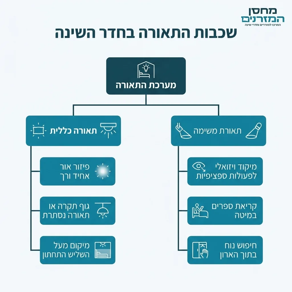 אינפוגרפיקה — שכבות התאורה בחדר השינה: מערכת התאורה