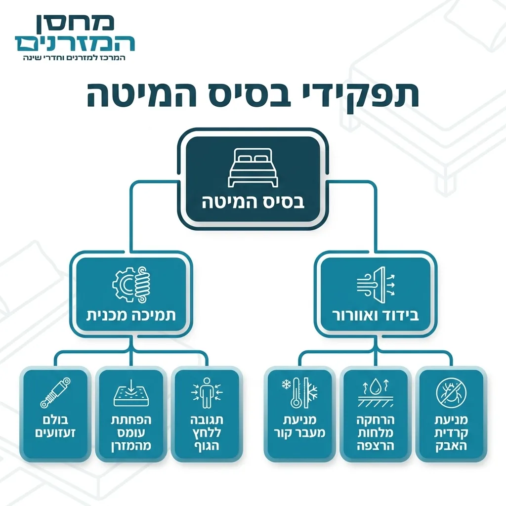 אינפוגרפיקה — תפקידי בסיס המיטה: בסיס המיטה
