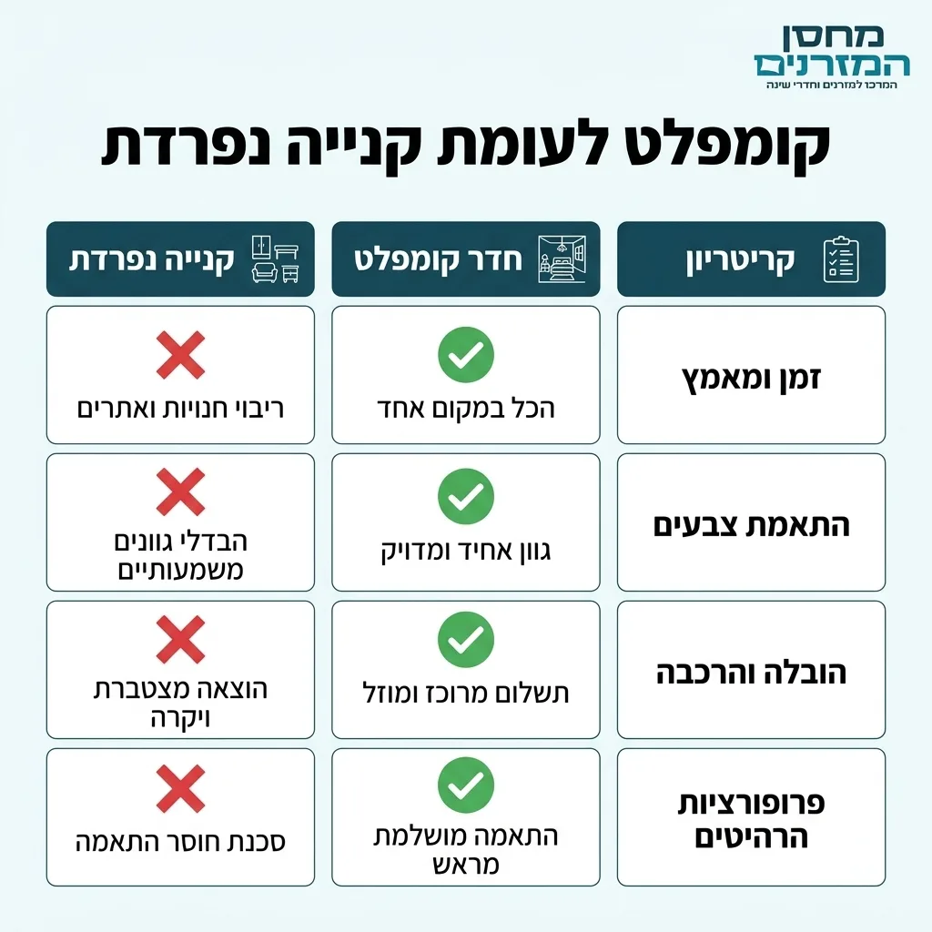 אינפוגרפיקה — קומפלט לעומת קנייה נפרדת: השוואה בין חדר קומפלט, קנייה נפרדת