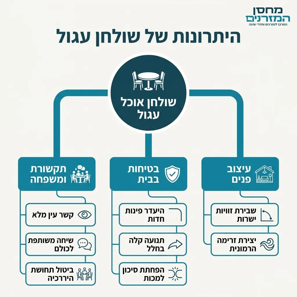 אינפוגרפיקה — היתרונות של שולחן עגול: שולחן אוכל עגול