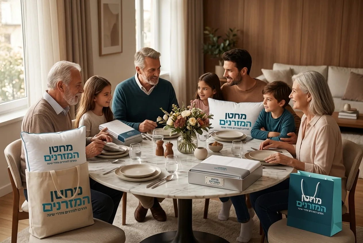 משפחה יושבת סביב שולחן אוכל עגול מודרני משיש, באווירה חמימה ואינטימית